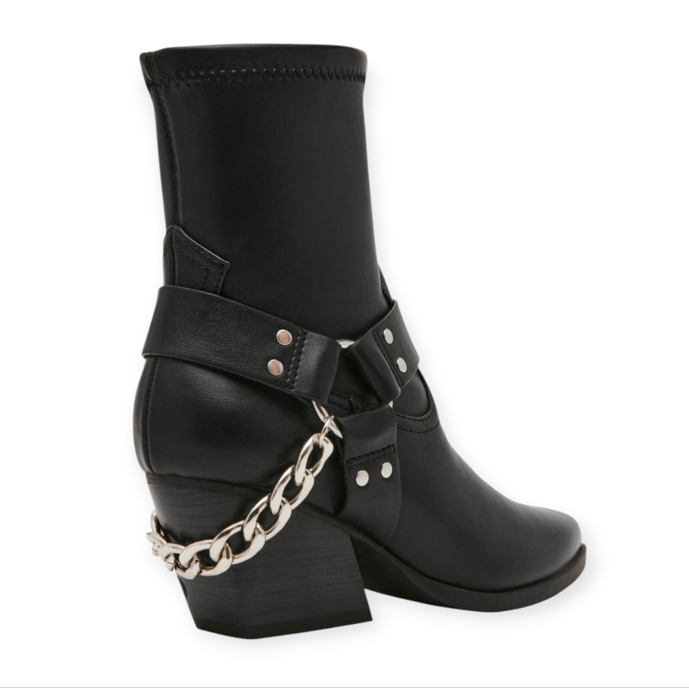 NWOT DV Dolce Vita Women's Keeler Harness Moto Engineer Chain Heeled Black Boots